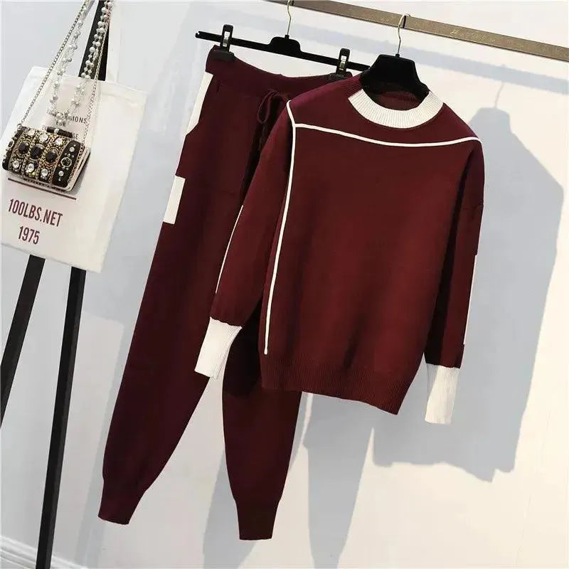 LSP SWEATER Chic Women Casual Striped Two-Piece Sweater Set