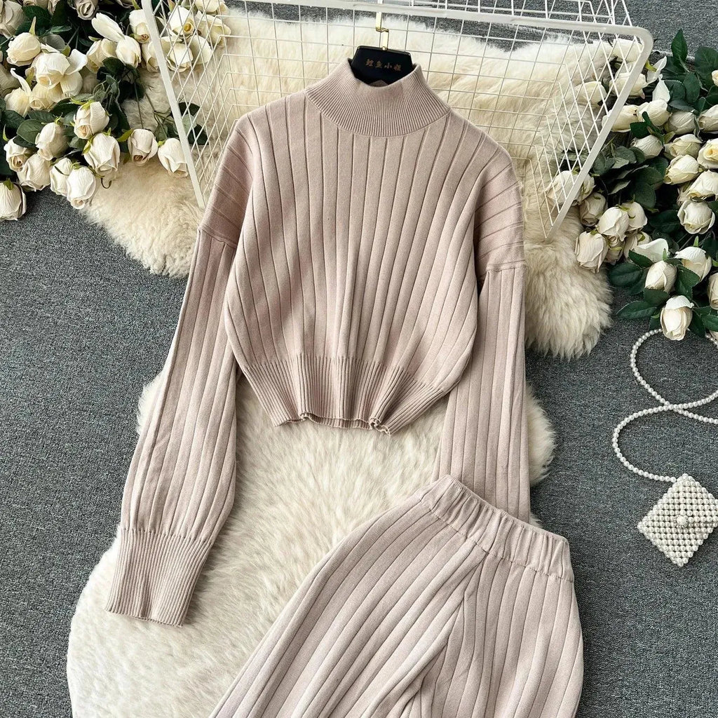 LSP SWEATER Cozy Women Casual Ribbed Two-Piece Sweater Set