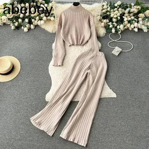 LSP SWEATER Cozy Women Casual Ribbed Two-Piece Sweater Set