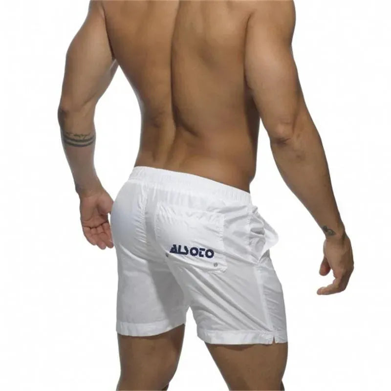 Men Black White Sporty Swim Shorts