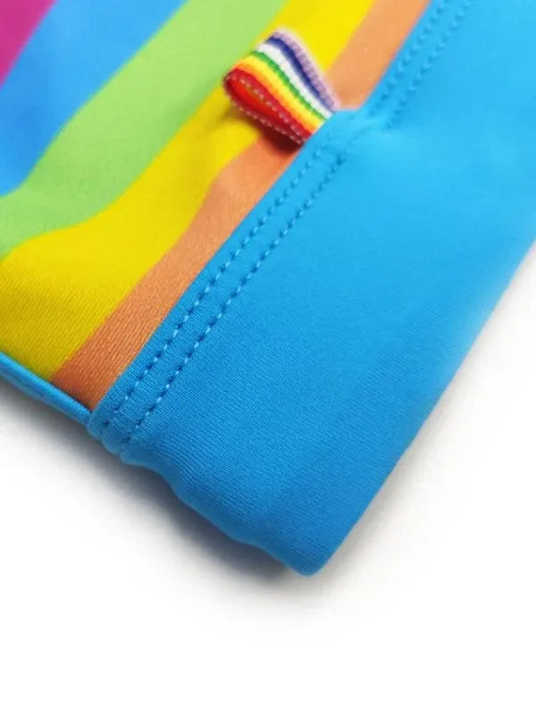 Men Rainbow Striped Swim Shorts