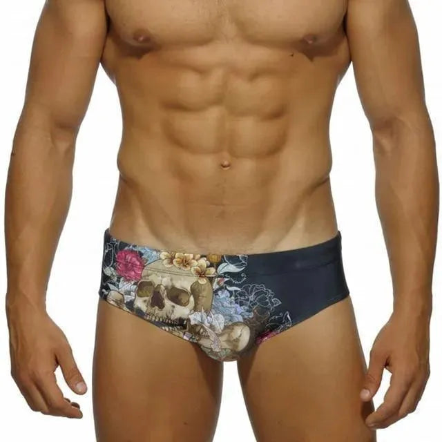 Men Yellow Floral Swim Briefs