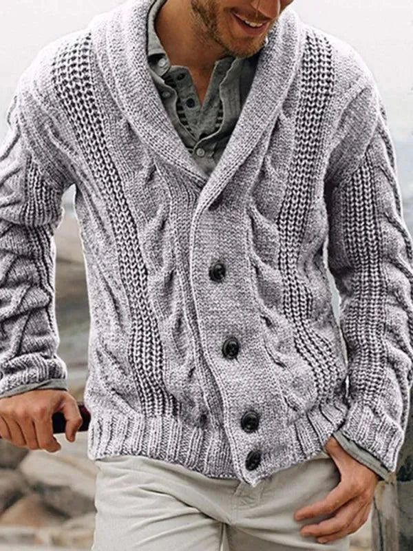 Men’s Cable Knit Cardigan Sweater – V-Neck Button fashion image