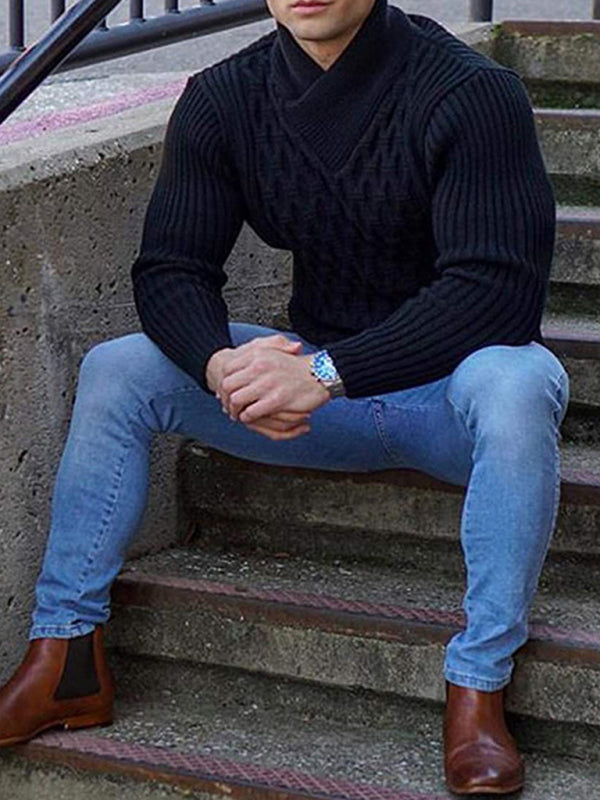 Men's Cable Knit Mock Neck Pullover Sweater