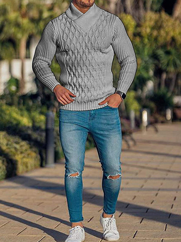 Men's Cable Knit Mock Neck Pullover Sweater