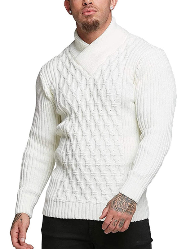 Men's Cable Knit Mock Neck Pullover Sweater