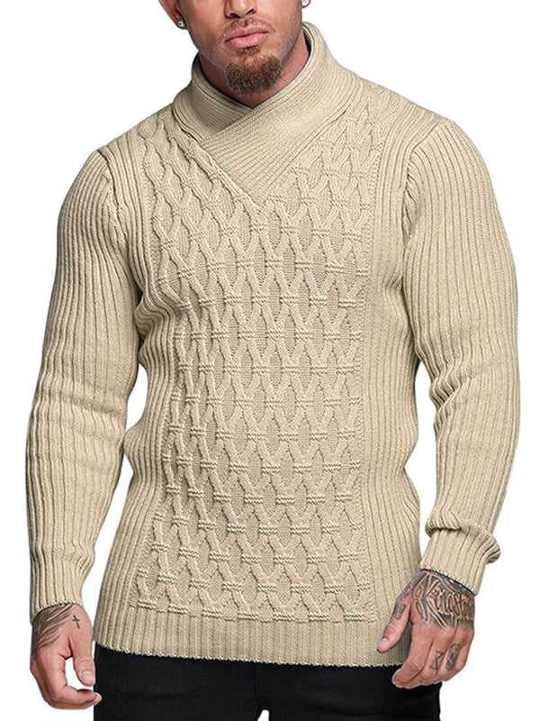 Men's Cable Knit Mock Neck Pullover Sweater