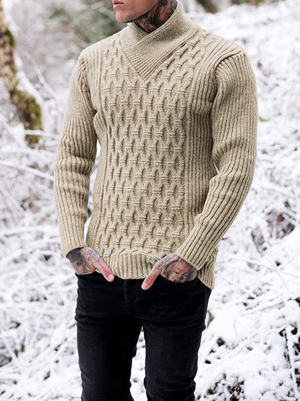 Men's Cable Knit Mock Neck Pullover Sweater