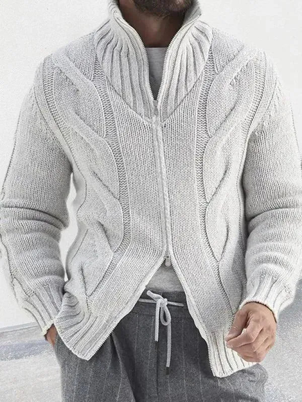 Men’s Cable Knit Turtleneck Zip Cardigan Sweater – Full Zip