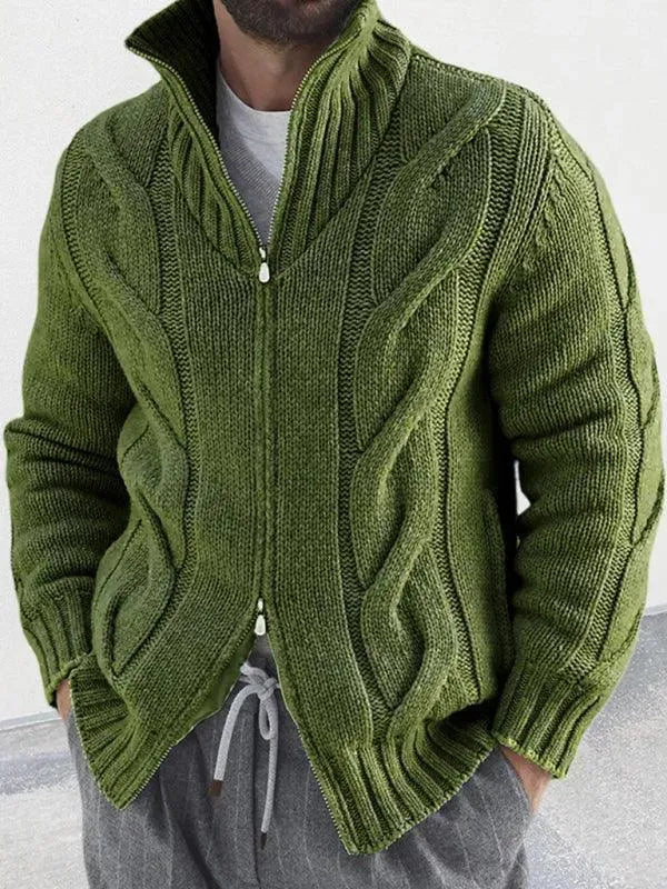 Men’s Cable Knit Turtleneck Zip Cardigan Sweater – Full Zip
