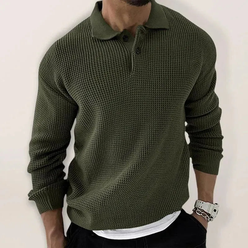 Men’s Collared Thermal Pullover Sweater – Textured Knit