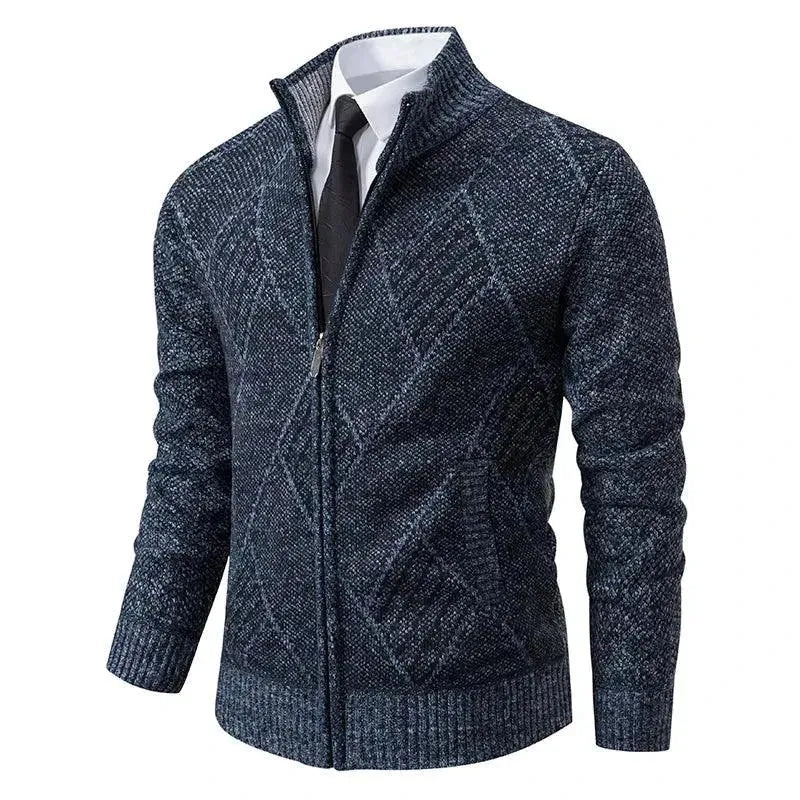 Men's Geometric Zip Turtleneck Cardigan Sweater