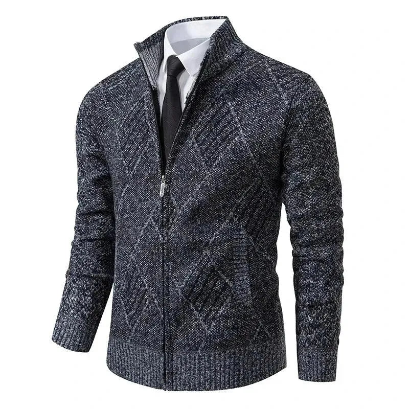 Men's Geometric Zip Turtleneck Cardigan Sweater