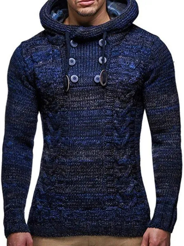 Men’s Hooded Cable Knit Pullover Sweater – Textured