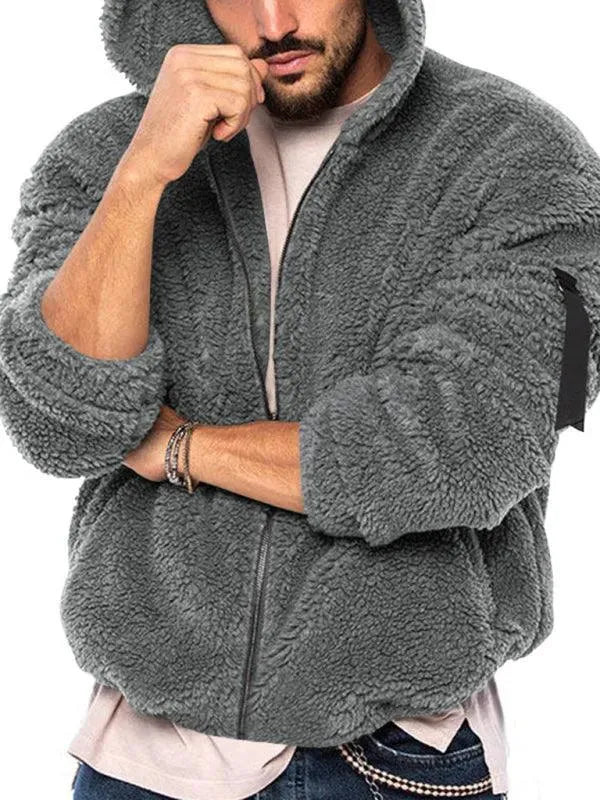 Men’s Hooded Fleece Bomber Jacket Warm Style