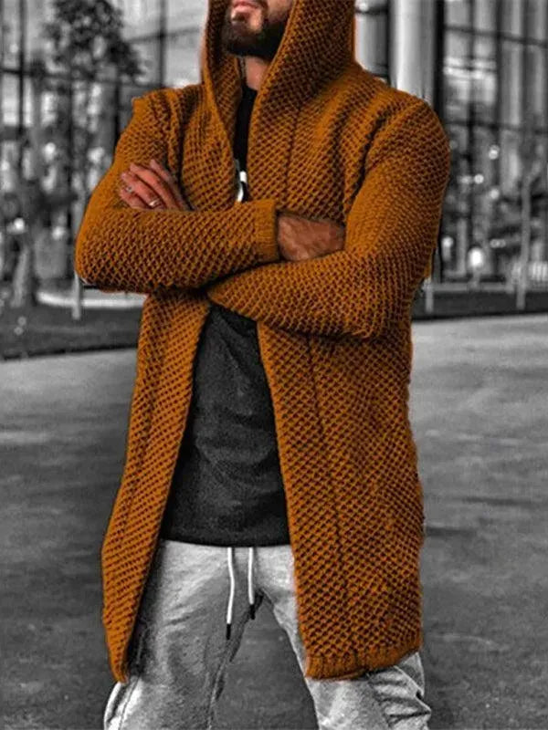 Men’s Hooded Longline Open Cardigan Sweater – Lightweight