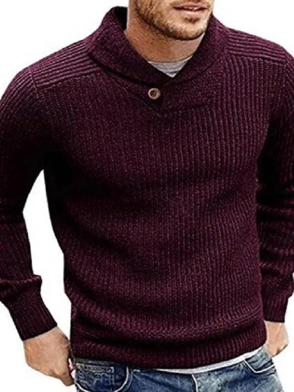 Men’s Lapel V-Neck Pullover Sweater – Solid Knit