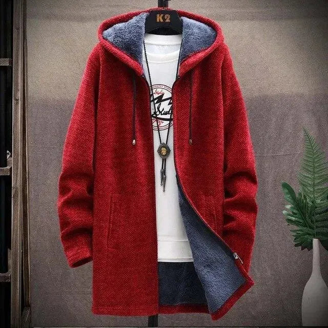 Men’s Long Hooded Cardigan Sweater – Winter Knit