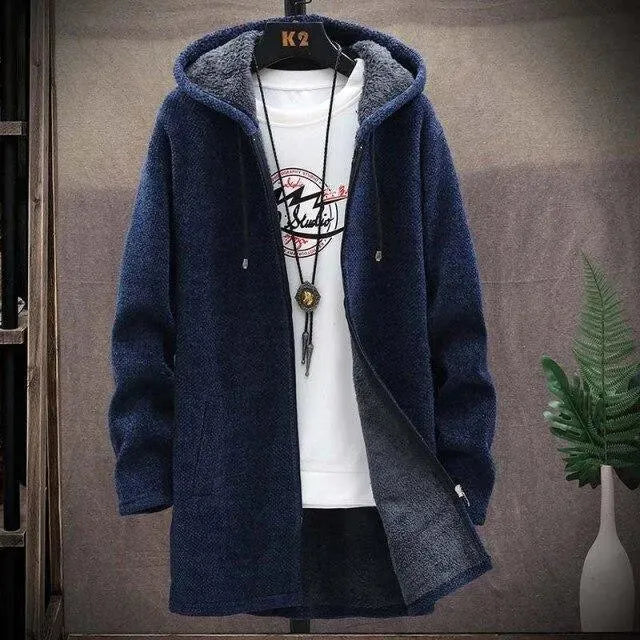 Men’s Long Hooded Cardigan Sweater – Winter Knit