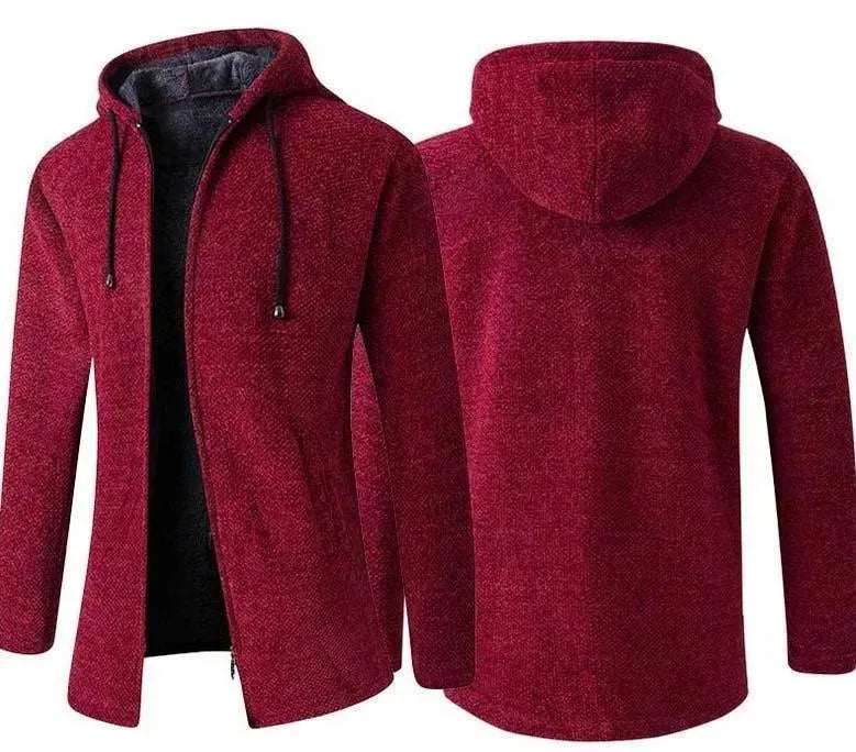 Men’s Long Hooded Cardigan Sweater – Winter Knit