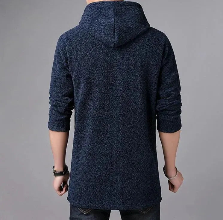 Men’s Long Hooded Cardigan Sweater – Winter Knit