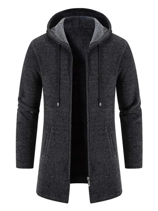 Men’s Longline Hooded Zip Cardigan Sweater – Full Zip