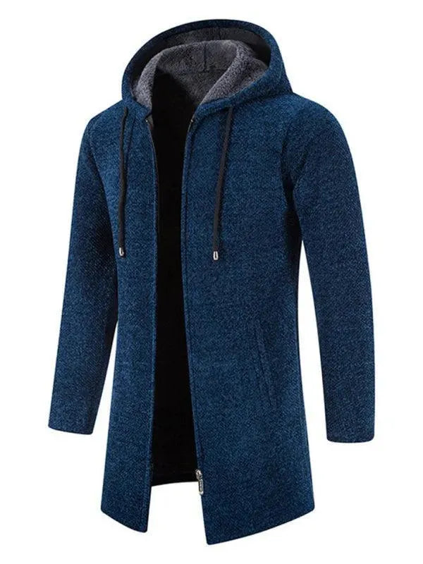 Men’s Longline Hooded Zip Cardigan Sweater – Full Zip
