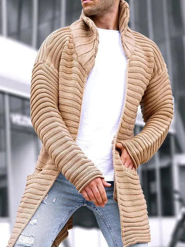 Men’s Longline Turtleneck Zip Cardigan Sweater – Long