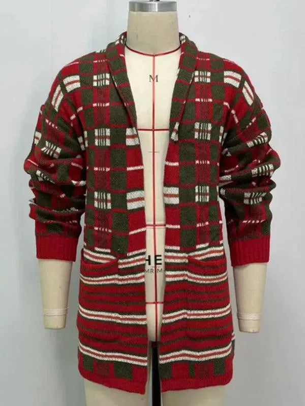 Men’s Plaid Longline Cardigan Sweater – V-Neck Button