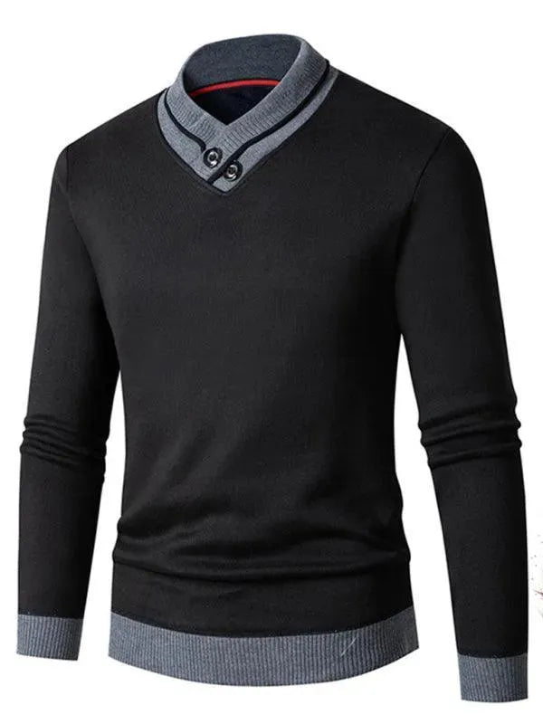 Men’s Slim Fit V-Neck Pullover Sweater – Solid Knit