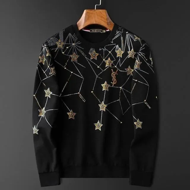 Men’s Star Print Crew-Neck Pullover Sweater