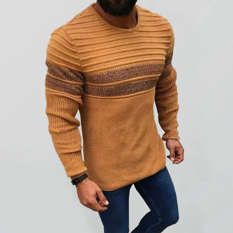 Men’s Striped Crew-Neck Pullover Sweater – Knit