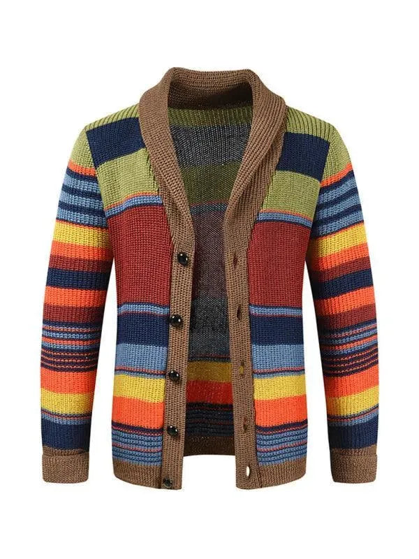 Men’s Striped Longline Cardigan Sweater – V-Neck Button