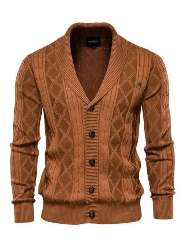 Men’s Textured V-Neck Cardigan Sweater – Button