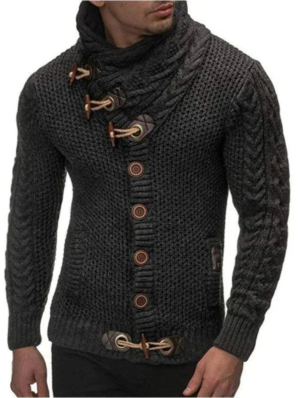 Men’s Turtleneck Button Cardigan Sweater – Solid Knit