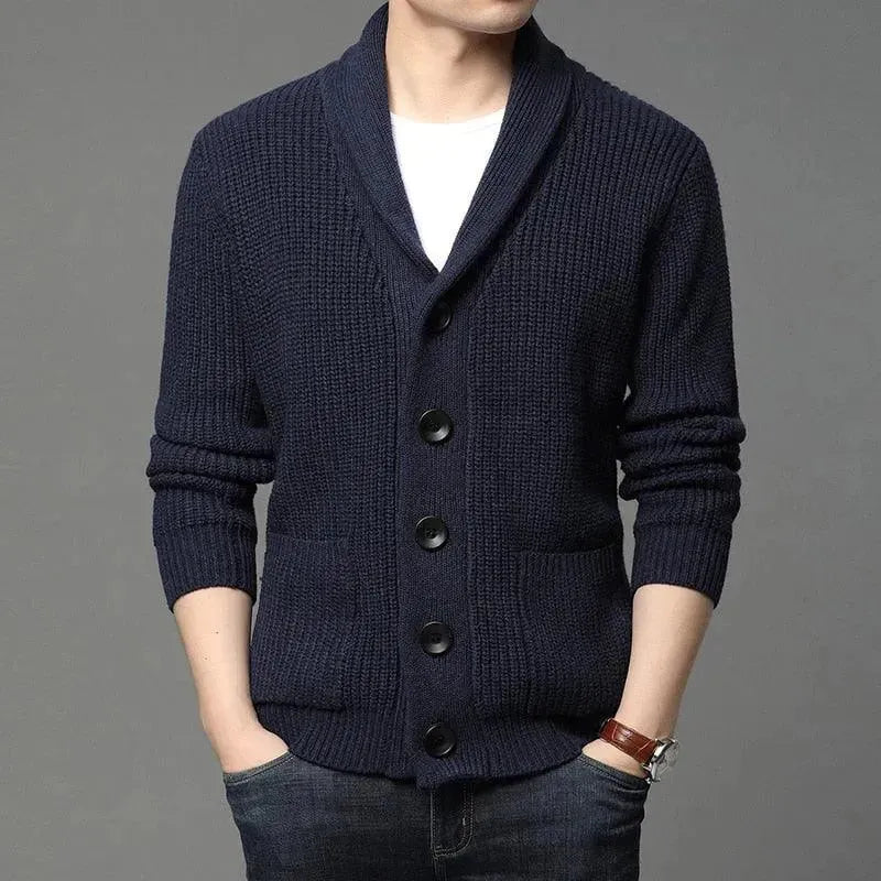 Men’s V-Neck Knit Cardigan Sweater With Pockets