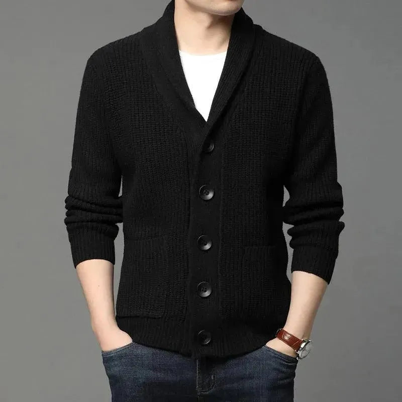 Men’s V-Neck Knit Cardigan Sweater With Pockets