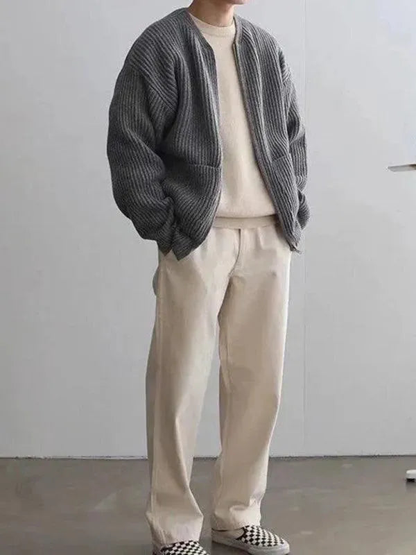 Men’s Zip Front Cardigan Sweater – Crew Neck