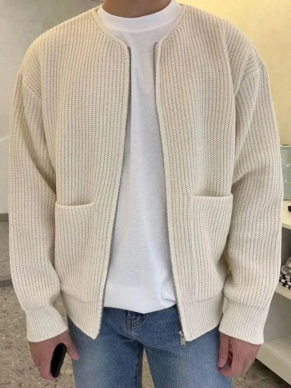 Men’s Zip Front Cardigan Sweater – Crew Neck