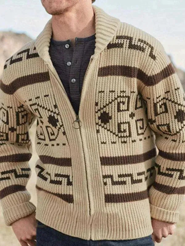 Men’s Zip Jacquard Cardigan Sweater – V-Neck Style fashion image
