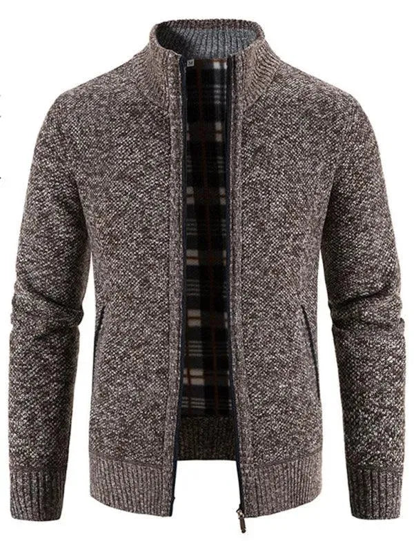 Men’s Zip Mock-Neck Cardigan Sweater – Checkered