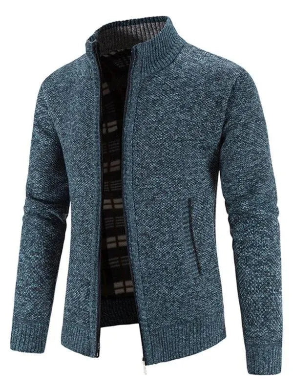 Men’s Zip Mock-Neck Cardigan Sweater – Checkered