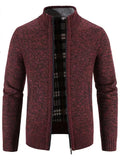 Men’s Zip Mock-Neck Cardigan Sweater – Checkered