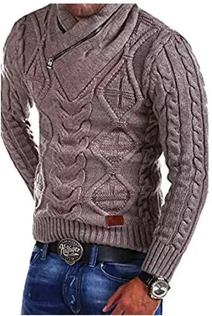 Men’s Zip Turtleneck Cable Knit Pullover Sweater