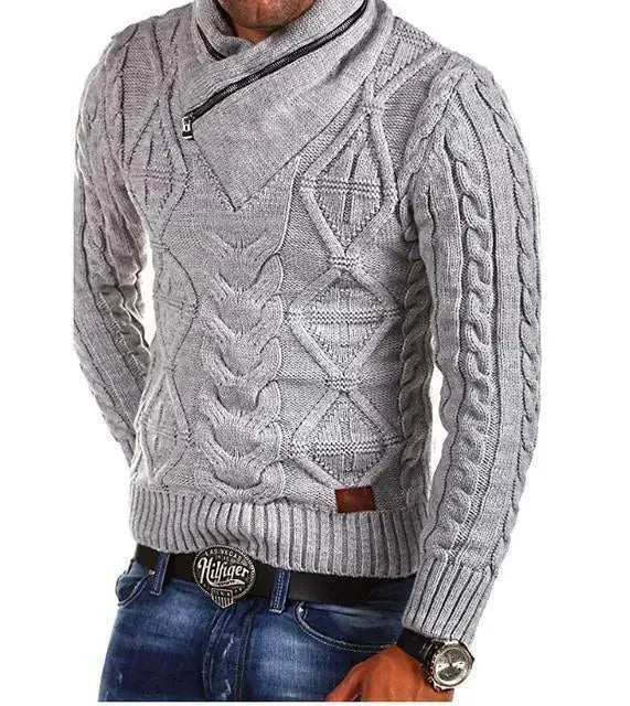 Men’s Zip Turtleneck Cable Knit Pullover Sweater