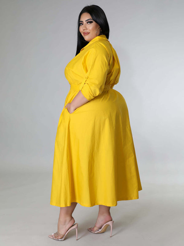 Relaxed Lapel Collar Midi Shirt Dress