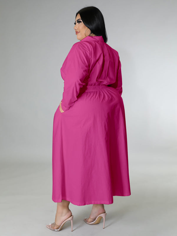 Relaxed Lapel Collar Midi Shirt Dress