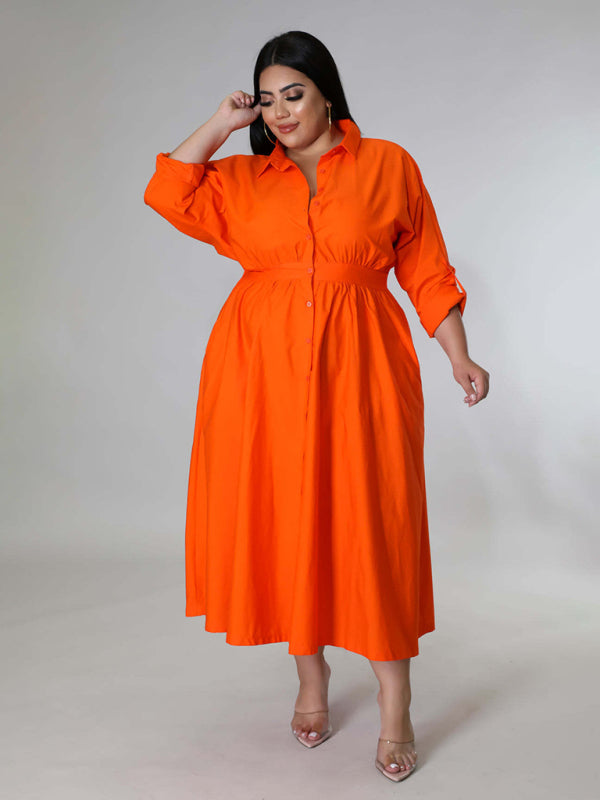 Relaxed Lapel Collar Midi Shirt Dress