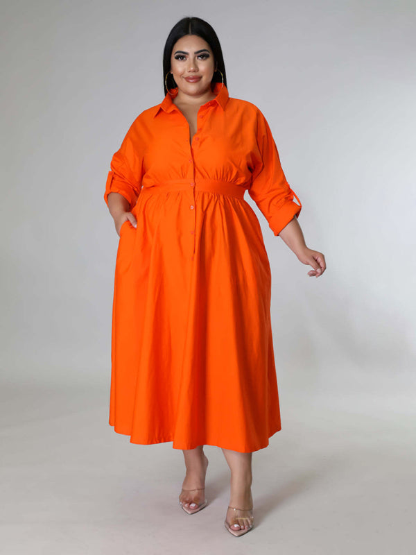 Relaxed Lapel Collar Midi Shirt Dress
