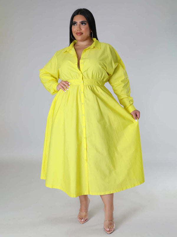 Relaxed Lapel Collar Midi Shirt Dress